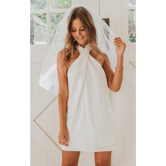 Show Me Your Mumu Jasmine Halter Mini Dress Ivory Luxe Satin M - Picture 1 of 11